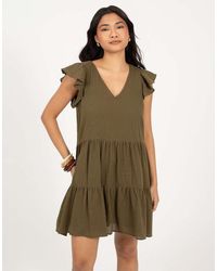 Brave Soul - Frill Sleeve V-Neck Tiered Mini Dress - Lyst