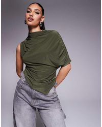 ASOS - Slinky Sleeve Top With Asymmetric Hem - Lyst