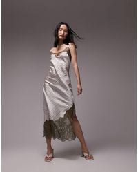 TOPSHOP - Contrast Lace Midi Slip Dress - Lyst