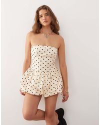 Reclaimed (vintage) - Vestido Corto Con Estampado De Lunares, Escote Palabra De Honor Y Falda Abullonada De (Parte De Un Conjunto) - Lyst