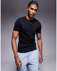 ASOS - Muscle Fit T-Shirt With Henley Neck - Lyst