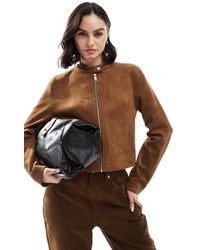 Stradivarius - Faux Suede Zip Crop Jacket - Lyst