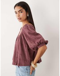 ASOS - Button Through Blouson Sleeve Broderie Top - Lyst