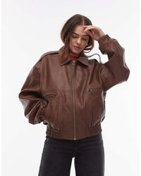 TOPSHOP - Faux Leather Oversized Bomber Jacket - Lyst