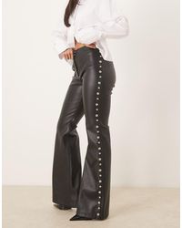 Mango - Faux Leather Flared Trouser With Studs - Lyst