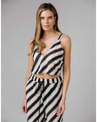 French Connection - Beach Cotton Blend Stripe Crochet V-Neck Strappy Vest - Lyst