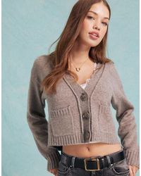 Miss Selfridge - Cárdigan Marrón Grisáceo De Corte Cuadrado Con Detalle De Costuras De -Beis Neutro - Lyst
