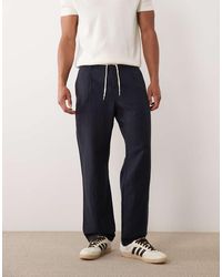 Mango - Linen Blend Straight Leg Draw String Trousers - Lyst