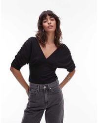 ASOS - Top Sinuoso Con Scollo Profondo, Vita Arricciata E Maniche Ad Ali Di Pipistrello - Lyst