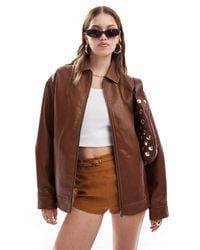 Miss Selfridge - Washed Faux Leather Oversized Bomber Jacket - Lyst