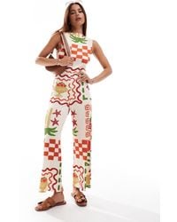ASOS - Slash Neck Culotte Jumpsuit With Open Tie Back - Lyst