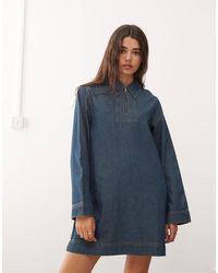 Reclaimed (vintage) - – langärmliges mini-hemdblusenkleid aus denim - Lyst