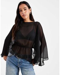 ASOS - Blusa Transparente Estilo Capa Con Cuello Barco Y Mangas Murciélago De Chifón De - Lyst