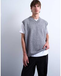 TOPMAN - Chaleco Extragrande Con Cuello De Pico De Punto De - Lyst