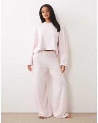 ASOS - Soft Jersey Wide Leg Pajama Pants With Floral Trim - Lyst