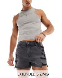 ASOS - Pantaloncini di jeans skinny taglio super corto slavato con strappi - Lyst