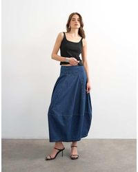TOPSHOP - Denim Maxirok Met Naden En Barrel-Fit - Lyst