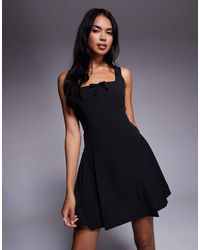 Brave Soul - Square Neck Pleated Mini Dress With Bow Detail - Lyst