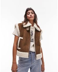 TOPSHOP - Faux Suede Shearling Oversized Aviator Vest - Lyst