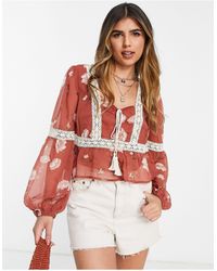 ASOS - Long Sleeve Smock Top With Lace Inserts - Lyst