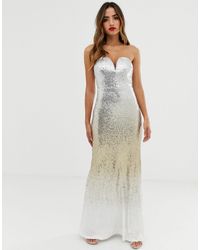 TFNC London Lange Bandeau-jurk Met Ombre Gouden Lovertjes - Metallic