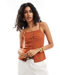 ASOS - Geribbelde Top Met Knoopsluiting En Boothals - Lyst