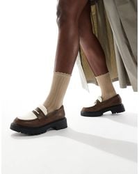 London Rebel - Olivia Contrast Teddy Fur Chunky Loafers - Lyst