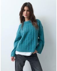 ASOS - Pull en maille côtelée coupe décontractée à col rond bleu sarcelle - Lyst