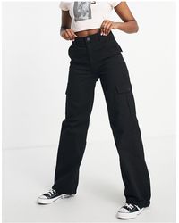 Pull&Bear - Pantaloni cargo a vita alta neri con fondo ampio - Lyst