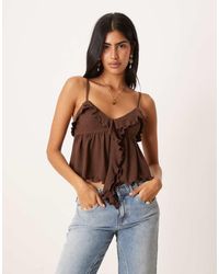 ASOS - Top De Estilo Babydoll De Tirantes Con Volante De Tejido Texturizado De - Lyst