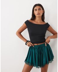 ASOS - Lace Trim Volume Satin Shorts - Lyst