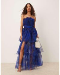 LACE & BEADS - Bandeau Tulle Maxi Dress - Lyst