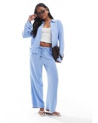 Only Petite - Linen Mix Pull On Wide Leg Trousers Co-ord With Beads Detail - Lyst