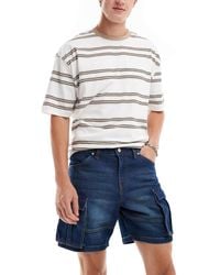 ASOS - Mid Length Slim Denim Shorts With Cargo Detailing - Lyst