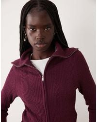 Miss Selfridge - Cable Knit Zip Through Long Sleeve Top - Lyst