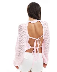 Miss Selfridge - – pullover aus rosa häkelstrick mit rückenschnürung - Lyst
