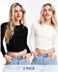 Miss Selfridge - Two Pack Rib Crew Neck Top With Long Sleeve - Lyst