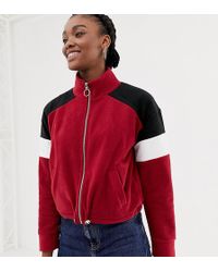 New Look Colour Block Polar Fleece In Burgundy - Red