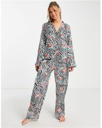 ASOS - Satin Floral Animal Shirt & Pants Pyjama Set - Lyst