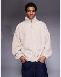 ASOS - Extreem Oversized Sweatshirt Van Imitatiebont Met Korte Rits En Opstaande Boord - Lyst