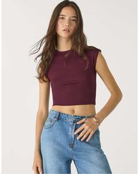 Stradivarius - T-Shirt Basic Aderente Color Melanzana Taglio Corto - Lyst