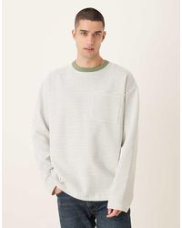 ASOS - Oversized Gestreept T-Shirt Van Zware Stof Met Lange Mouwen En Textuur - Lyst