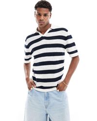 SELECTED - Polo all'uncinetto a righe blu navy con colletto a rever - Lyst