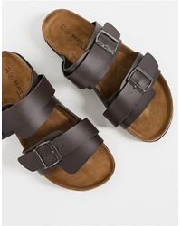 Brave Soul Faux Leather Buckle Footbed Sandals - Brown