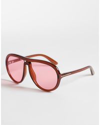 Reclaimed Vintage - Oversized Aviator Sunglasses With Pink Lens - Lyst