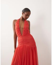 ASOS - Super Plunge Mesh Maxi Dress With Full Skirt - Lyst