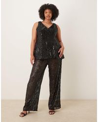 ASOS - Curve Tailored Wide Leg Sheer Sequin Trousers - Lyst