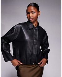 River Island - Faux Leather Collared Bomber Jacket - Lyst