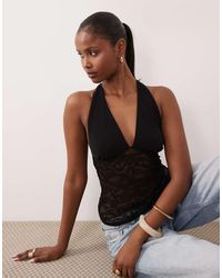 Gina Tricot - Lace Plunge Top With Scarf - Lyst