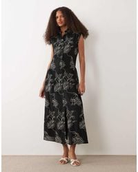 Mango - Embroidered Midi Sleeveless Shirt Dress - Lyst